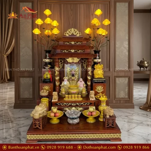 Mẫu Bàn Thờ Thần Tài Mái Chùa Đủ Đồ Thờ Cao Cấp TT-2679 3 mau ban tho than tai mai chua du do tho cao cap tt 267900002