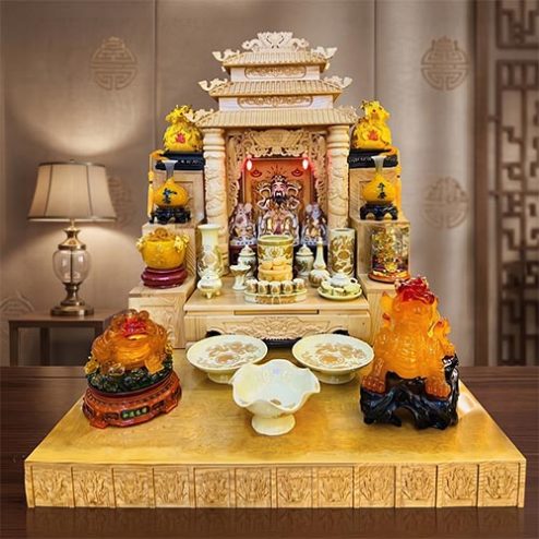 Mẫu Bàn Thờ Thần Tài Thổ Địa 3 Mái Chùa Gốm Sứ Bát Tràng TT-2683