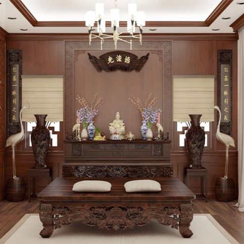 Phòng Thờ Cổ Điển Sập Thờ Gỗ Gõ Sang Trọng BT-9023