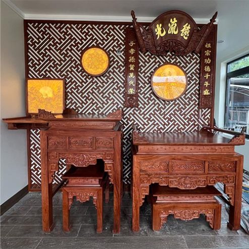 Phòng Thờ Đẹp Bàn Thờ Gỗ Hương Đá Cao Cấp BT-9048