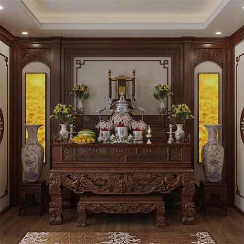 Phòng Thờ Đẹp Sập Thờ Tam Cấp Gỗ Gụ BT-8961