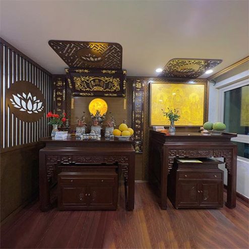 Phòng Thờ Gỗ Gụ Kết Hợp Bàn Thờ Phật Và Tủ Thờ Gia Tiên BT-9014