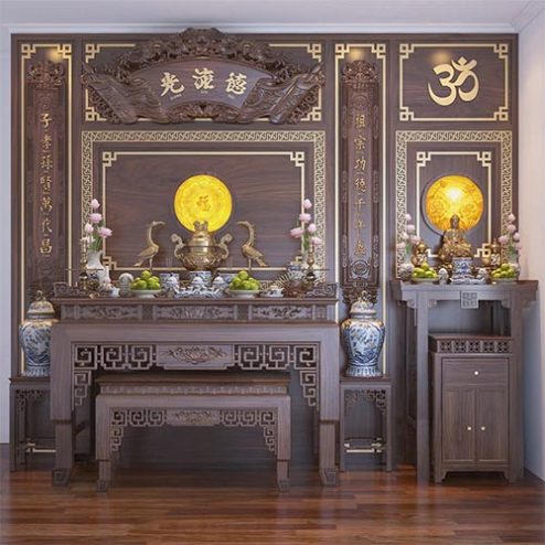 Phòng Thờ Hiện Đại Kết Hợp Phật Và Gia Tiên BT-8842